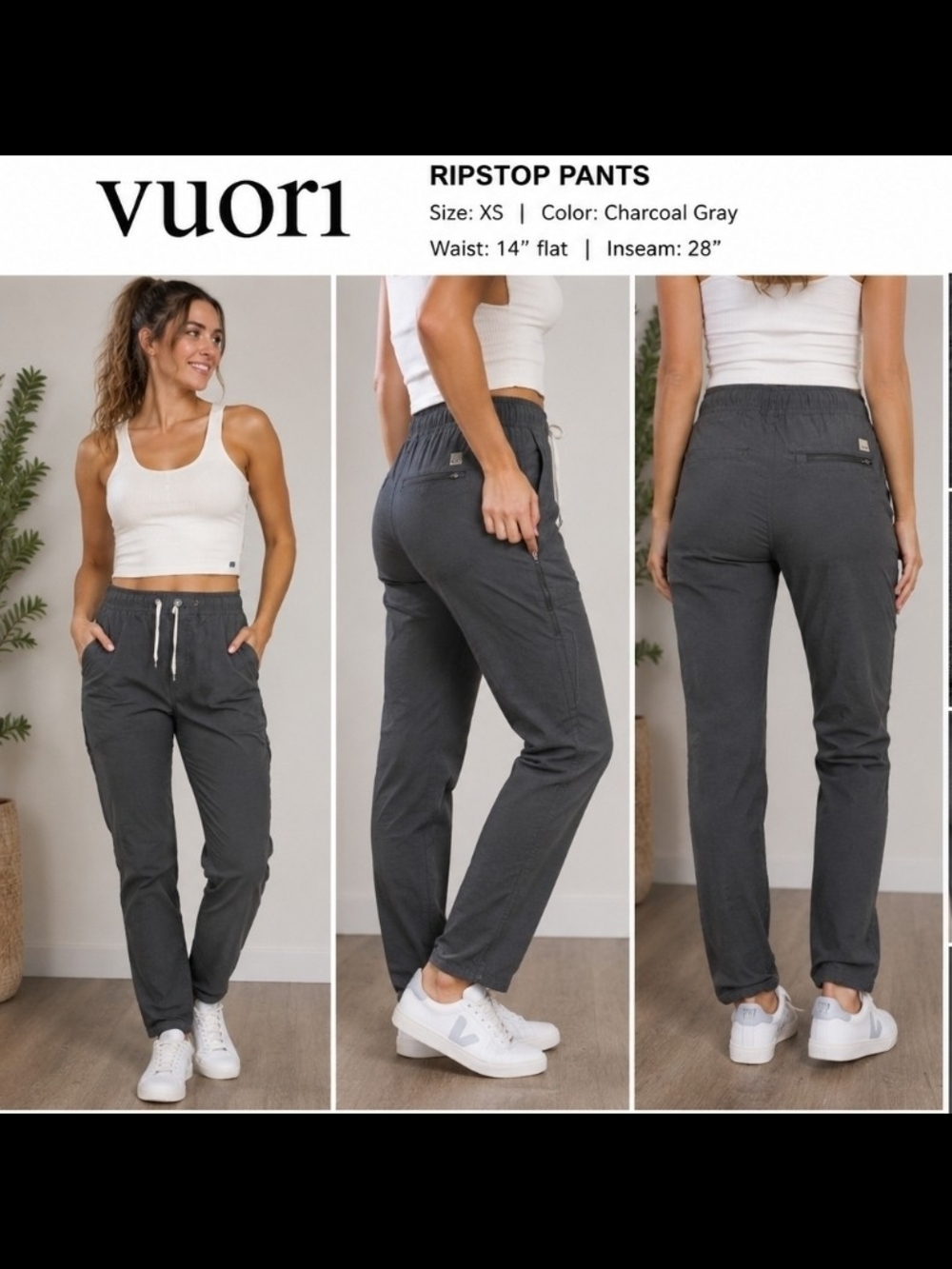 Vuori Ripstop Pants XS Charcoal Gray Organic Cotton Travel Hiking Pants